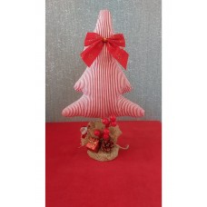 Masa Üstü El Yapımı Kumaş Çam Ağacı Kırmızı Çizgili